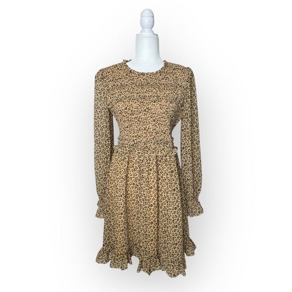 RACHEL PARCEL Leopard Cheetah Animal Print Smocked Ruffle Dress Size Medium - Picture 7 of 13